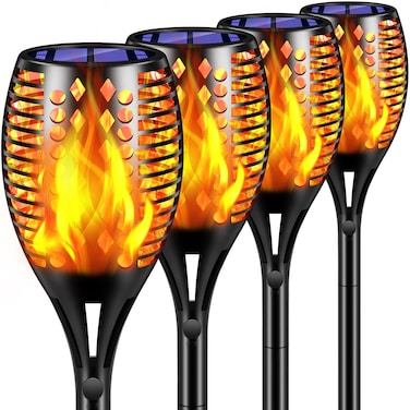 TomCare Solar Lights Upgraded, 43" Waterproof Flickering Flames 96 LED Torches Lights Outdoor Solar Landscape Decoration Lighting Auto On/Off Pathway Lights for Garden Patio Yard Christmas, Black(4)