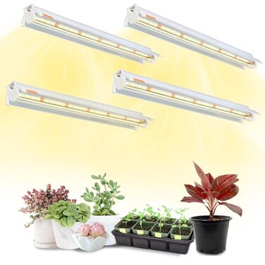 Plant Lights for Indoor Growing Seedlings - 16 in Long, 4-Count (10W x4) Full Spectrum T5 Grow Light Bars for Seed Starting 4000K White LED Grow Lights Strip w/Reflectors for Shelf/Rack