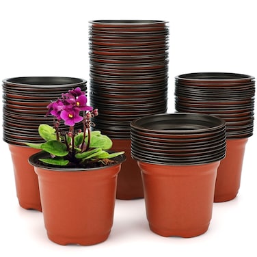 KINGLAKE 100 Pcs 4" Plastic Plants Nursery Pot/Pots Seedlings Flower Plant Container Seed Starting Pots,4 Inch,Red
