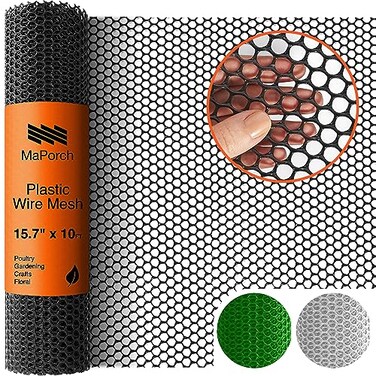 MaPorch Black Plastic Wire Mesh Fence - Snake Barrier for Poultry, Dogs,and Rabbit - 15.7IN x 10FT Roll Plastic Chicken Wire