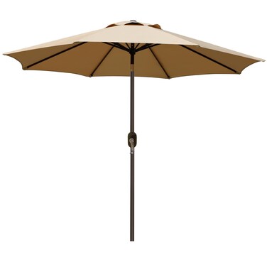 Blissun 9' Outdoor Patio Umbrella, Outdoor Table Umbrella, Yard Umbrella, Market Umbrella with 8 Sturdy Ribs, Push Button Tilt and Crank (Tan)