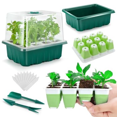 Seed Starter Tray, 48 Cells Indoor Seed Starter Kit, Flexible Silicone Designed Seedling Starter Trays, Germination Tray with Humidity Dome &amp; Lids(4in Height), Reusable &amp; Dishwasher Safe, BPA-Free