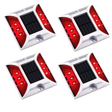 Aolyty Solar Driveway Dock Lights, IP68 Waterproof Solar Deck Lights Outdoor Warning Step Lights Reflective Road Marker for Sidewalk Stair Garden Pathway Walkway (4 Pack, Red)