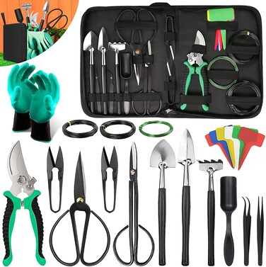 Bonsai Tools Kit- 24 PCS Bonsai Tree Kit Tools for Beginners, Bonsai Tool Set Bonsai Starter Trimming Care Kit Include Pruning Shears, Scissors, PU Leather Bag, Bonsai Pruning Kit for Women &amp; Men