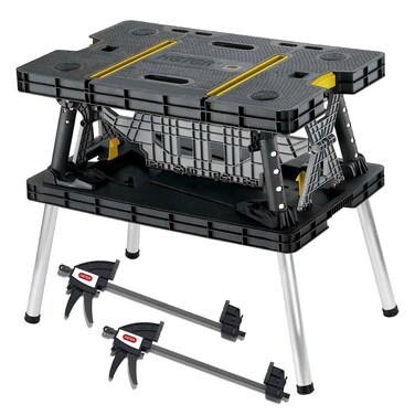 Keter Folding Work Table, Portable Workbench w/ 12" Clamps for Garage/Wood Shop