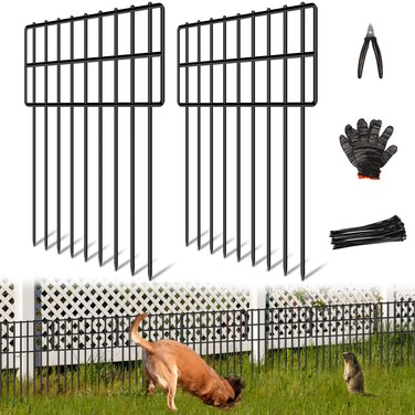 25 Panels Garden Fencing Animal Barrier, 17in (H) X 27ft (L) Dog Dig Fence Barrier, 1.25in Gap Rustproof Metal Stakes Decorative Garden Fence, Ground Defense Border Fence for Outdoor, Yard, Patio
