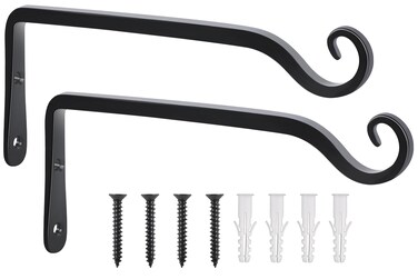 Gtongoko 2 Pack 10 Inch Plant Hangers Outdoor Metal Hanging Plant Bracket Bird Feeder Wall Hooks for Hanging Flower Basket, Wind Chimes, Solar Lanterns, Black