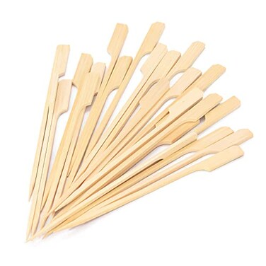 3.5 Inch Bamboo Skewers 100PCS Food Appetizer Toothpicks Wide Flat Paddle Bamboo Wood Picks for Cocktail, Marshmallow, Fruit, Grilling, Drink, BBQ, Barbecue, Yakitori Chicken, Fondue, Roasting