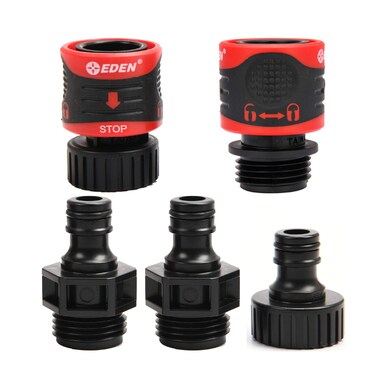 Eden 95210 Premium Garden Hose Fitting Quick Connect with Water Stop &amp; Lock Feature, 5 pc Set