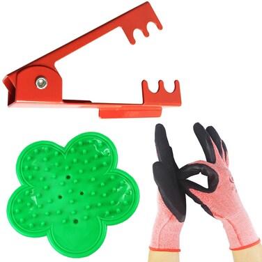 TIHOOD 3PCS Professional Rose Leaf Thorn Stripper Kit Stripping Tool Thorn Remover for Roses &amp; Garden Glove (2 kinds of rose leaf thorn strippers+1 pair glove)