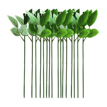 LIOOBO 30PCS Floral Wire Stem with Leaves, Fake Rose Leaves, Artificial Plastic Rose Floral Wire, DIY Craft Bouquet Making Floral Arrangement Tools