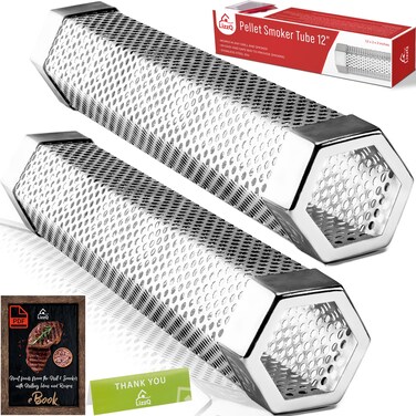 LIZZQ Premium Pellet Smoker Tube 12" (Set of 2) - 5 Hours of Billowing Smoke, Hot or Cold Smoking, for Any Grill or Smoker, An Easy and Safe Way to Provide Smoking, Free eBook Grilling Ideas &amp; Recipes
