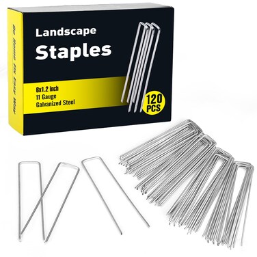 HongWay 120 Pack 6 Inch Landscape Staples 11 Gauge Garden Staples, Galvanized Garden Stakes U-Shaped Sod Pins, Lawn Yard Ground Fence Stakes for Anchoring Landscaping Fabric Irrigation Tubing