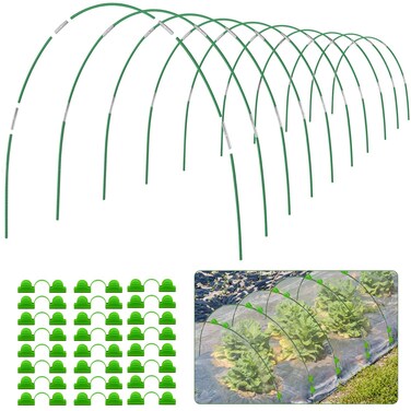 JARDILIFE Garden Hoops 7ft Grow Tunnel, 30pcs Greenhouse Support Hoops Rust-Free Frame for Garden Netting Raised Beds Row Cover Fabric, 6 Set DIY Fiberglass for 3 &amp; 4 Ft Wide, 18pcs Clips