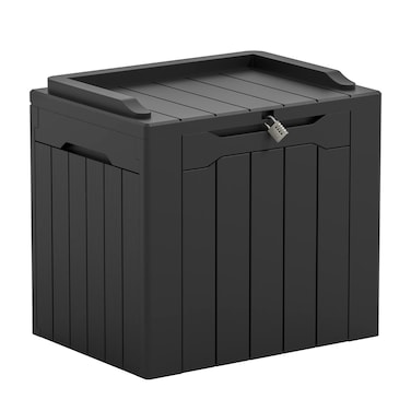 Greesum 31 Gallon Resin Deck Box Large Outdoor Storage for Patio Furniture, Garden Tools, Pool Supplies, Weatherproof and UV Resistant, Lockable, Dark Black