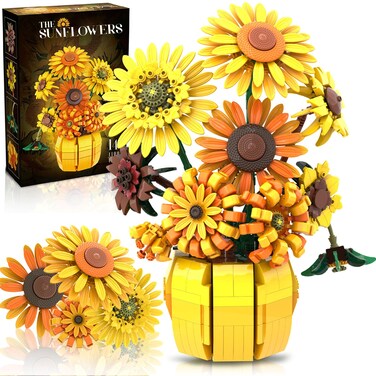 Flowers Building Sets for Adults, Van Gogh Prints Art Botanical Collection for Woman Girls 14+, Sunflowers Pot Bouquet Plants Kits Compatible with Lego Flowers, Home Decor/Christmas/Valentine, 11002