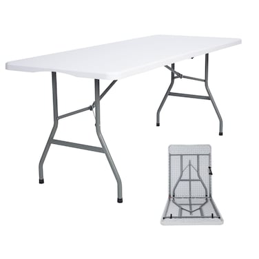 Lakhow Folding Table 6ft Plastic Folding Table Indoor &amp; Outdoor for Picnic, Camping,BBQ and Party, with Powder Coated Steel Legs and Built in Carry Handle, White