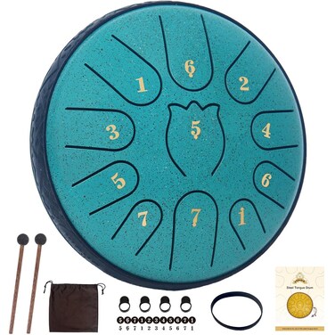 Rain Drum for Outside Garden,Steel Tongue Drum 6 Inche 11 Note Steel Drums Rain Chime,Raindrop Drum,with Soft Bag,Music Book,2 Mallets(green)