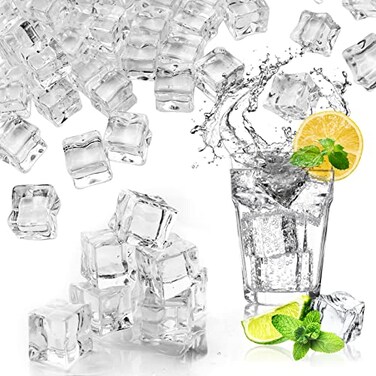 LYFJXX Fake Ice, Clear Fake Ice Cubes Acrylic, 17 mm 100 PCS Acrylic Decorative Ice Cubes for Photography Accessories Props Decoration Vase Fillers