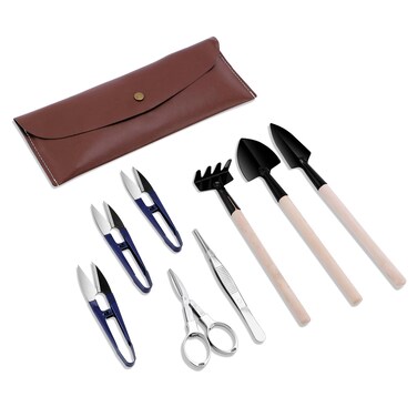 Bonsai Set 8 Pcs - Include Pruner,Fold Scissors,Mini Rake,Bud &amp; Leaf Trimmer Set by ZELAR Made