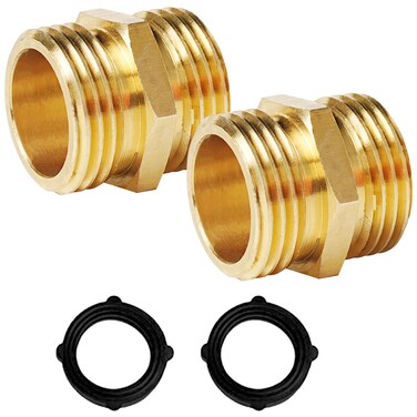 Hourleey Garden Hose Adapter, 3/4 Inch Solid Brass Hose Connectors, 2 Pack Hose Connector with 2 Extra Washers (Male to Male)