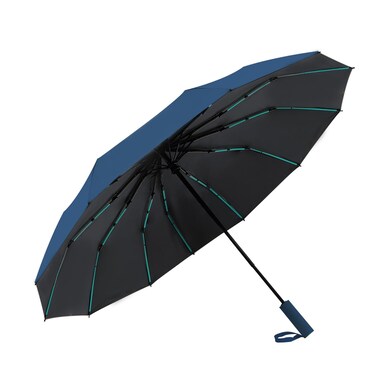 Lantusire Large Double-Ribs Umbrella Automatic Folding Umbrella for Women Men, Travel, UPF 50+ UV Protection, Rain and Sun Protection, 46-Inch, 12 Ribs, Navy Blue
