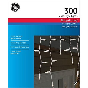 GE 300 Icicle-Style String-A-Long Clear Lights, Indoor or Outdoor