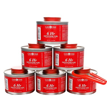 Gas One 6 pack 6 Hour Chafing Fuel - Food Warmer for Chafing Dish Buffet Set - Liquid Safe Fuel With Wick &amp; Lid Opener for Chafing Dish