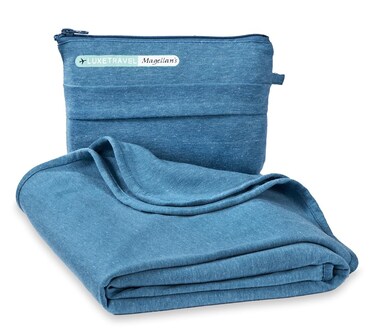 SAGEFINDS Airplane Travel Blanket   Compact Throw Blanket for Camping and Hiking   Converts into a Pillow   Travel Gift   Soft Jersey Knit   Fits in Backpack   Attaches to Luggage   Travel Essential
