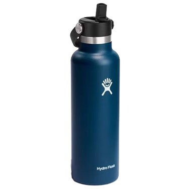 HYDRO FLASK - Water Bottle 621 ml (21 oz) - Vacuum Insulated Stainless Steel Water Bottle with Flex Straw Cap - BPA-Free - Standard Mouth - Indigo