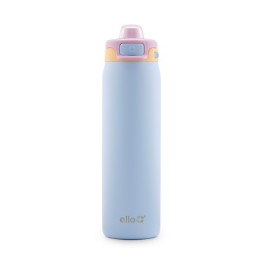 Ello Pop &amp; Fill 22oz Stainless Steel Water Bottle with Quick Fill Technology, Double Walled and Vacuum Insulated Metal, Leak Proof Locking Lid, Sip and Chug, Reusable, BPA Free, Coastal Sunrise