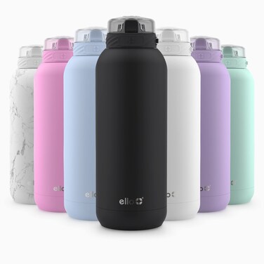 Ello Cooper 32oz Stainless Steel Water Bottle with Straw and Carry Handle, Double Walled and Vacuum Insulated Metal, Leak Proof Locking Lid with Soft Silicone Spout, Reusable, BPA Free, Black
