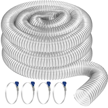 PVC Dust Collection Hose 4" x 20 Made in USA with 4 Thumbscrew Clamps, Puncture Resistant PVC Dust Collection Hose with Carbon Steel Wire, Flexible Clear PVC Fume Collection Hose for Dust Collectors
