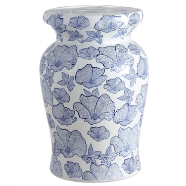 JONATHAN Y TBL1018A Poppies 17.7" Ceramic Indoor/Outdoor Garden Stool, Stylized Flower Design, Coastal, Contemporary, Modern, Side Table, Plant Stand, Living Room, Garden Room, Patio, White/Blue