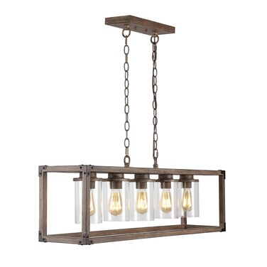 JONATHAN Y JYL7478A Zeniba 36" 5-Light Linear Adjustable Iron/Seeded Glass Rustic Farmhouse LED Pendant Bohemian Industrial Vintage Dining Room Living Room Kitchen Foyer Bedroom Hallway, Brown