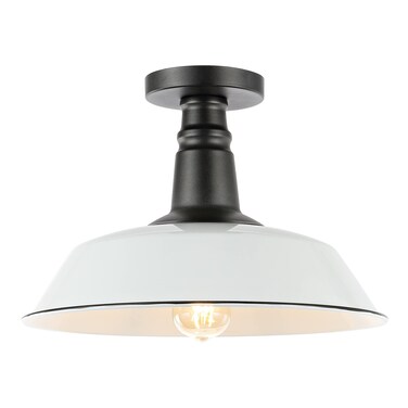 JONATHAN Y JYL7617A Camila 14" 1-Light Classic Industrial Indoor/Outdoor Iron LED Semi Flush Mount Mid-Century Rustic 2700K Cozy Warm Light Kitchen Hallway Bathroom Stairwell, White/Black