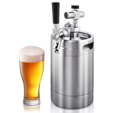 NutriChef Double Walled System-64oz Stainless Steel Growler Tap Portable Mini Keg Dispenser Kegerator Kit w/ Co2 Pressure Regulator for Craft Beer Draft/Homebrew PKBRTP99, 64oz