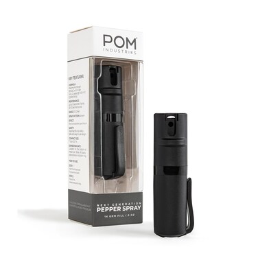 POM Pepper Spray Pocket Clip - Flip Top Safety - Maximum Strength OC Spray Self Defense - Tactical Compact &amp; Safe Design - Quick Key Release - 25 Bursts &amp; 10 ft Range