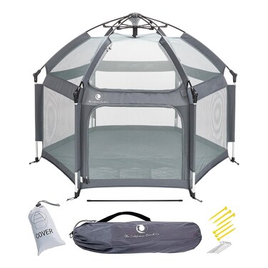 POP 'N GO PLAYPEN - Indoor &amp; Outdoor Baby Playpen for Babies and Toddlers - Baby Beach Tent, Foldable, Portable W/Canopy, Travel Bag, &amp; Mosquito Net - Pop Up Pack and Play Tent (Anchor Grey)