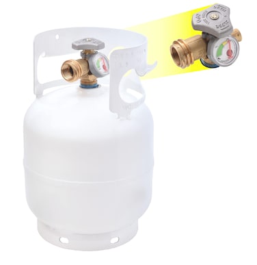Flame King YSN5LB-GAUGE 5lb Steel Propane Tank Cylinder with Gauge and OPD Valves for Grills and BBQs, Camping, Fishing, &amp; Outdoor Activities, White