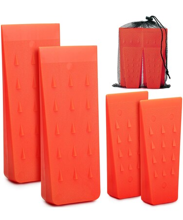 UNCO- Tree Felling Wedges with Spikes, 4Pack, 5.5" &amp; 8" Wedges with Storage Bag, Splitting Wedge, Plastic Wedges, Logging Tools and Equipment, Chainsaw Wedges for Trees
