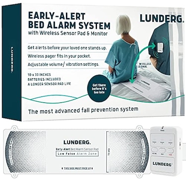 Lunderg Early Alert Bed Alarm for Elderly Adults - Wireless Bed Sensor Pad &amp; Pager - with Pre-Alert Smart Technology - Bed Alarms and Fall Prevention for Elderly and Dementia Patients