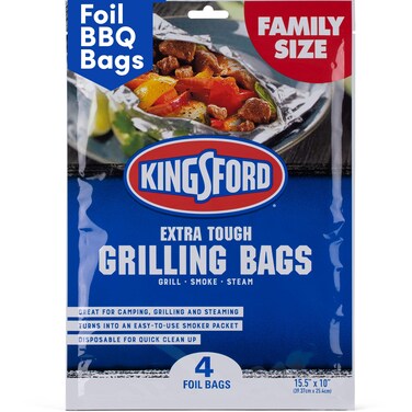 Kingsford Heavy Duty Aluminum Grill Bags, 4 Pack - Foil Packets for Grilling, Disposable Grilling Accessories - Foil Bag Measures 15.5" x 10" - Foil Grilling Bag, Grilling Bags
