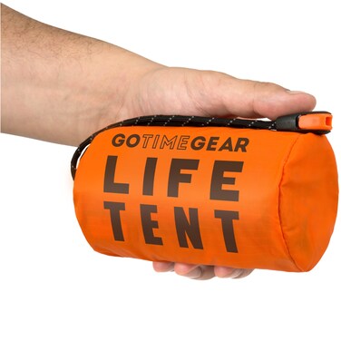 Go Time Gear Survival Life Tent - 2 Person Mylar Emergency Sleeping Bags - All-Weather Protection for Camping, Hiking, &amp; Survival Kits - Includes Emergency Whistle &amp; Paracord - Tube Tent