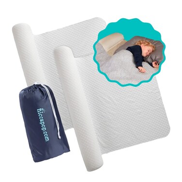 hiccapop [2-Pack] Inflatable Bed Rail for Toddlers   Travel Bed Rail, Blow-up Bed Bumper for King, Queen, Full, with Non-Slip Machine-Washable Cover   Portable Bed Rail for Hotel, Grandma's, Vacation