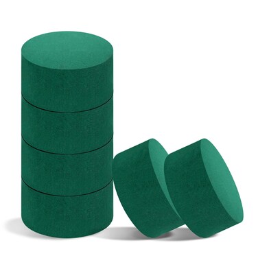 Pack of 6 FLOFARE Round Floral Foam Blocks for Fresh and Artificial Flowers, Each (3" X 1.5"), Dry &amp; Wet Green Flower Foam for Flower Arrangements &amp; Florist Supplies