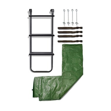 Plum 29125 Outdoor Trampoline Accessory Kit with Weather Protected Cover, Ladder, and 8 Piece Anchor Set, Forest Green