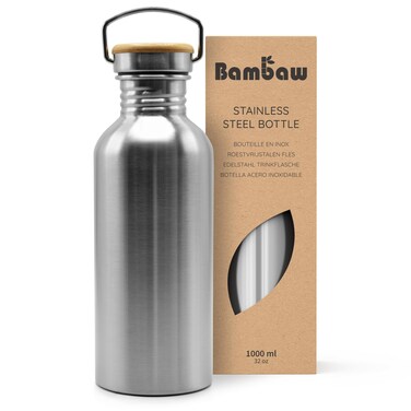 Bambaw 32 oz Water Bottle   Metal Water Bottle   Non-insulated Single Wall Stainless Water Bottle   Steel Water Bottle   Stainless Steel Water Bottles   Travel Water Bottle   1 Liter Water Bottles