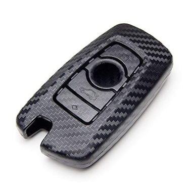 TANGSEN Smart Key Fob Personalized Case Protective Cover Compatible with BMW 1 3 4 5 6 7 Series GT3 GT5 M5 M6 X3 X4 3 4 Button Keyless Entry Remote 3D Twill Weave Carbon Fiber ABS Plastic Emboss