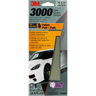 3M Performance 3000 Grit Sandpaper, 3-2/3 in x 9 in, Polish Clear Coat and Paint, Restore Shine, Ideal for Detailed Finishing and Polishing, Very Fine Grade Abrasive for Refined Finishes (03064)